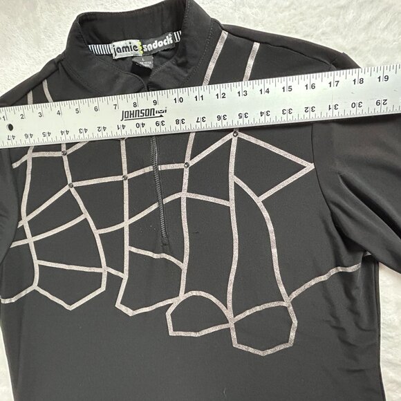Jamie Sadock Womens Black 3/4 Sleeve 1/4-Zip Active Top Large Abstract Gray Grid - Picture 6 of 8